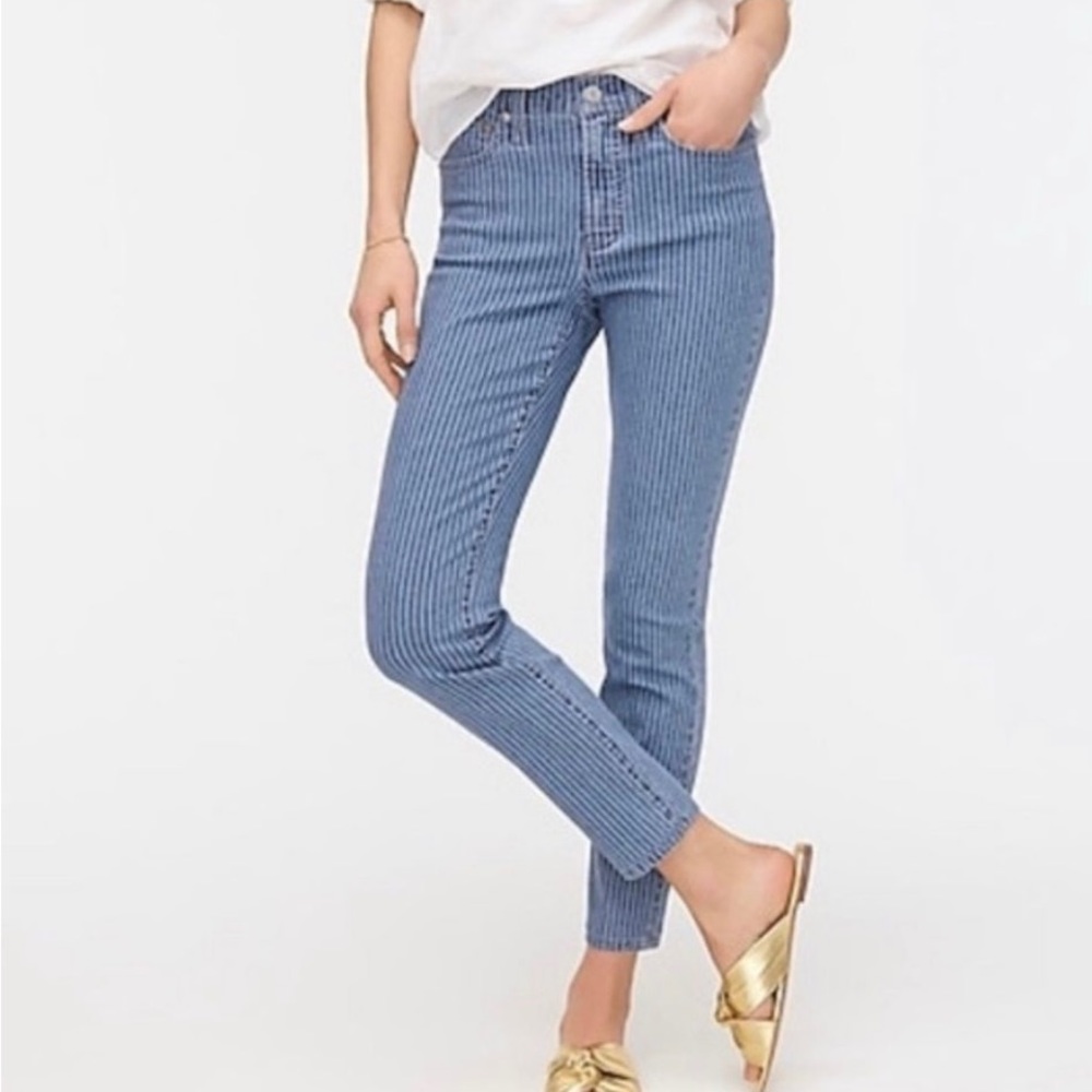 J. Crew 9” High Rise Toothpick Jeans Railroad Stripe Size 28